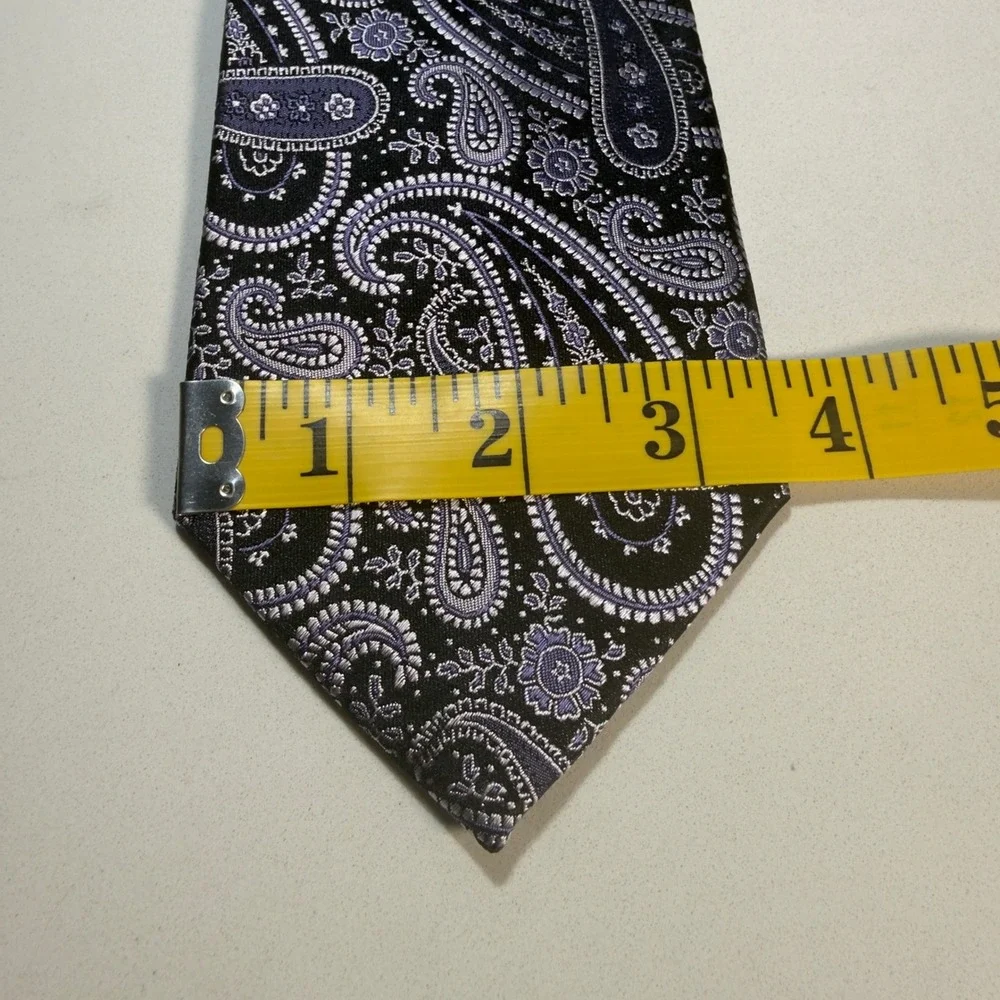 Pronto Uomo Tie Mens OS Purple Black Excellent Silk Paisley Woven Jacquard New